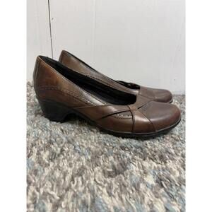 Clarks Shoes Womens Size 7 Leather Block Heel Round Toe Dark Brown Comfort